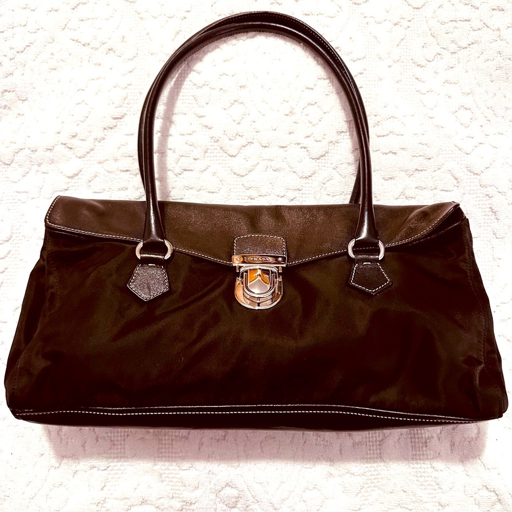 PRADA | Handbag | Prada Nylon & Leather Tessuto Pushlock Vintage Shoulde…